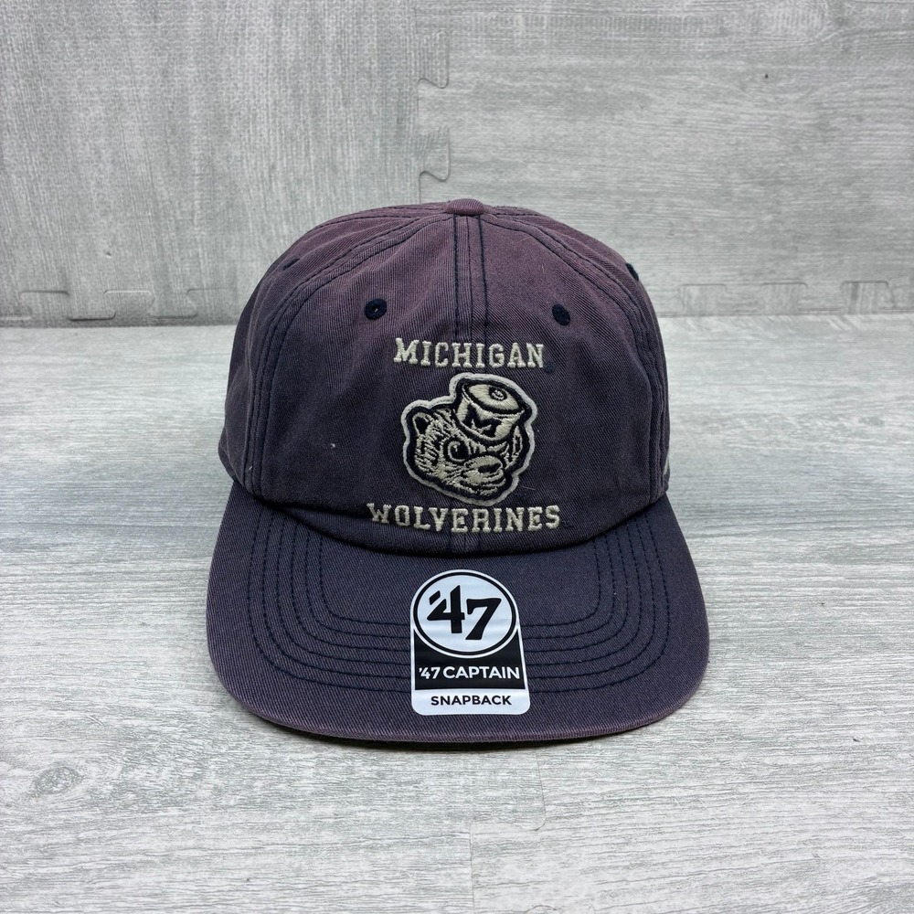 Michigan Wolverines Hat Cap Snapback Navy Blue Canvas Embroidered Logo Faded
